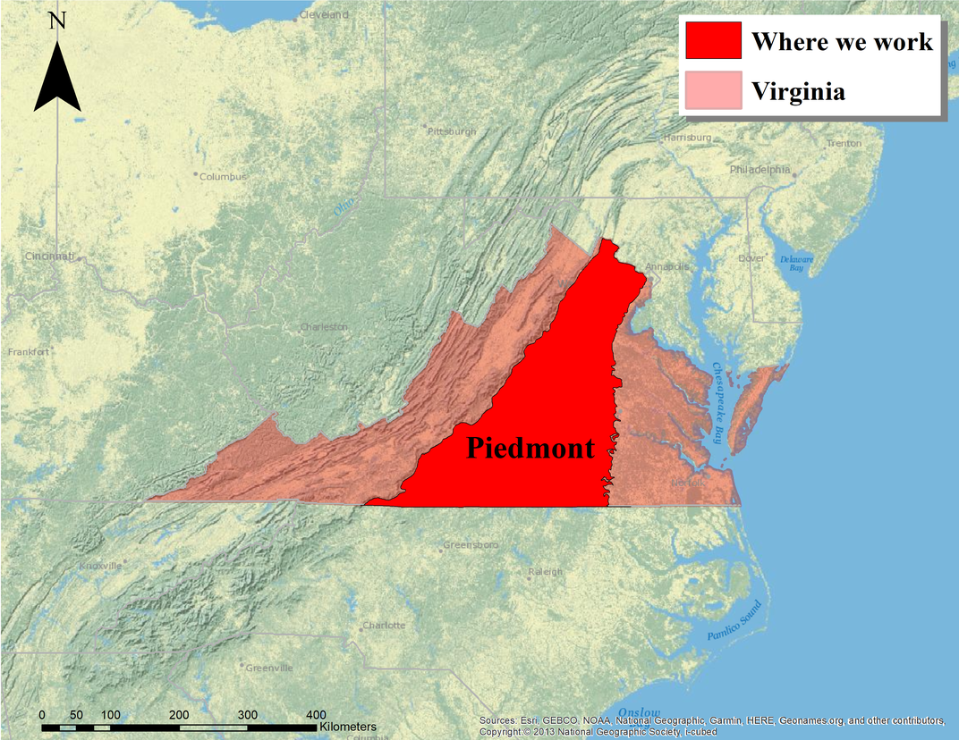 Virginia Piedmont map